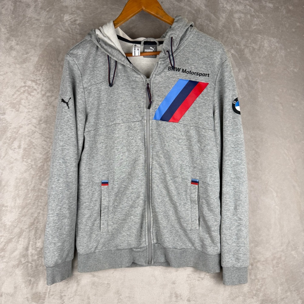 Puma BMW Motorsport Full Zip Hoodie Gray Mens Small Racing Sweatshirt Logo
